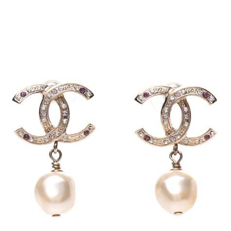 CHANEL Crystal Pearl CC Drop Earrings Gold Pink 767787 FASHIONPHILE