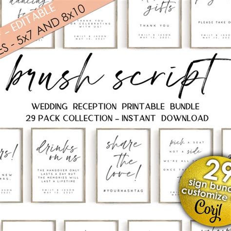 BUNDLE Brush Script Modern Wedding Sign Collection | Etsy