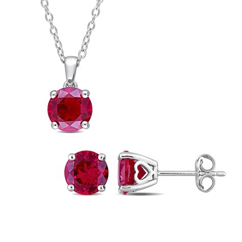 7.0mm Lab-Created Ruby Solitaire Pendant and Stud Earrings Set in Sterling Silver | Zales