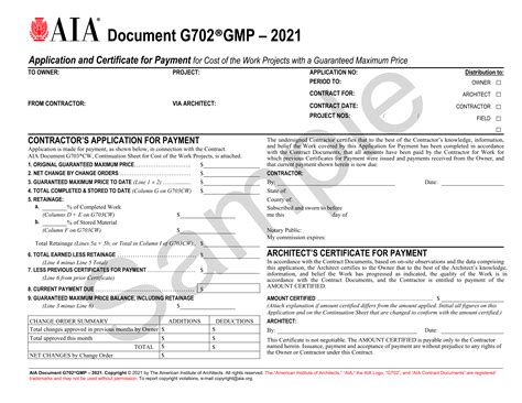 Aia G702®gmp Application And Certificate For Payment Gmp Industry