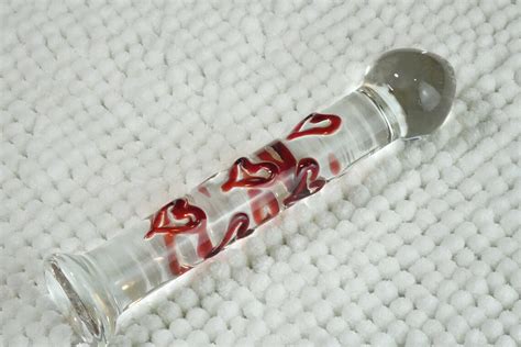 7 Glass Dildo With Clear Shaft And Red Hearts Etsy