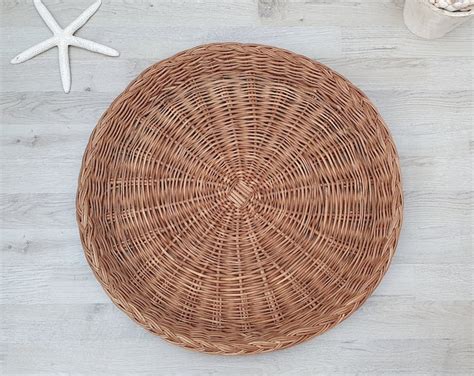 Vintage Large Round Wicker Tray Decorative Wicker Tray Etsy