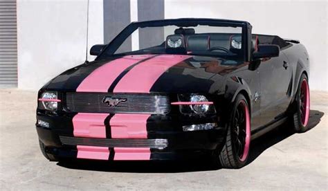 Black Mustang With Pink Racing Stripes Pink Mustang Black Mustang Pink Car