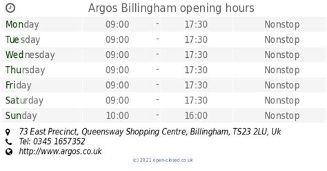 Argos Billingham opening times, 73 East Precinct, Queensway Shopping Centre