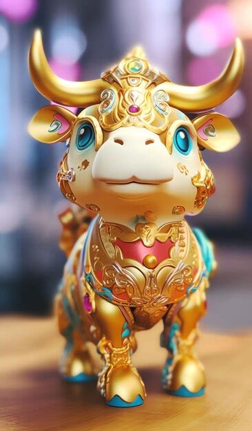 Premium AI Image | A gold bull statue with a colorful design