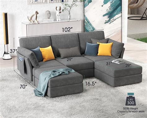 Papajet Modular Sofa 5 Seats Oversized Couch Storage Ottoman Chenille Grey