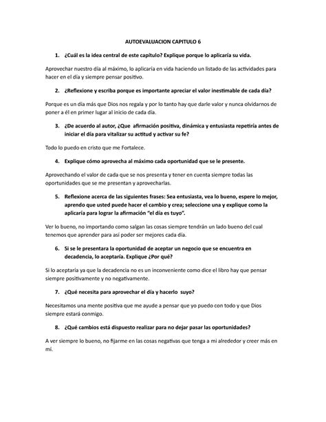 Autoevaluacion Capitulo Pensadores Positivos Autoevaluacion