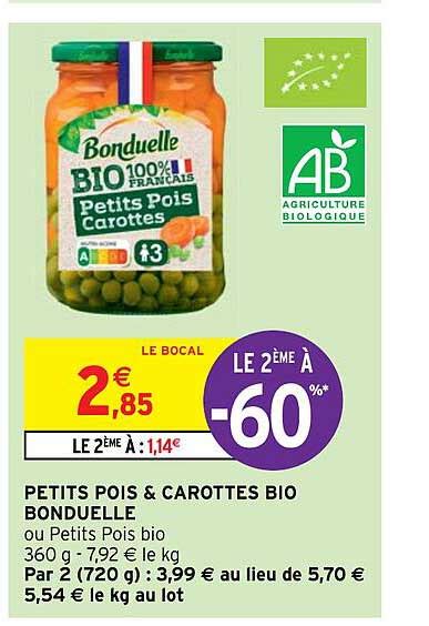 Promo Petits Pois Carottes Bio Bonduelle chez Intermarché Express