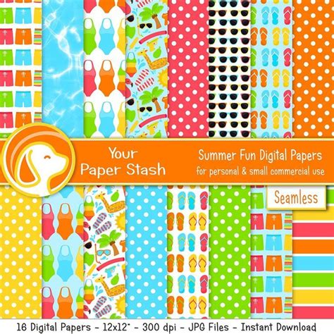 Summer Fun Pool Party Digital Scrapbook Paper Backgrounds Digital