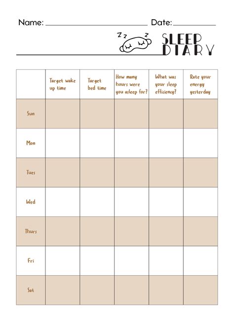 Sleep Diary Template Printable