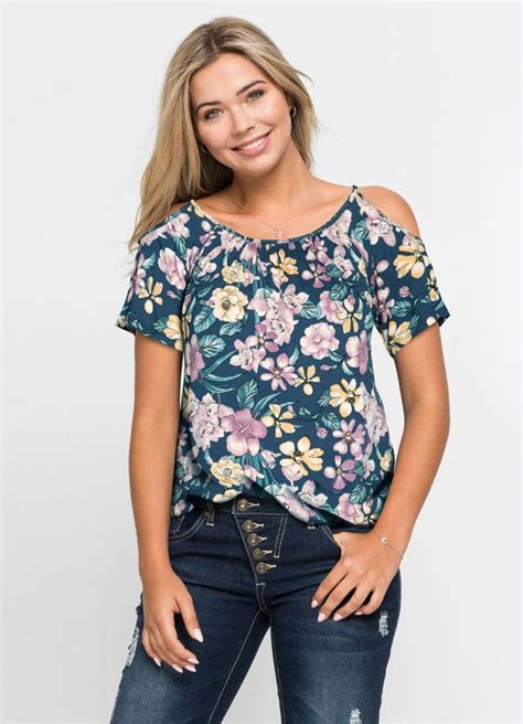 Blusa Ombros Vazados Floral Azul Bonprix