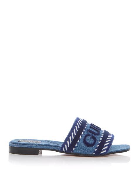 Gucci Womens Logo Denim Slide Sandals Reversible