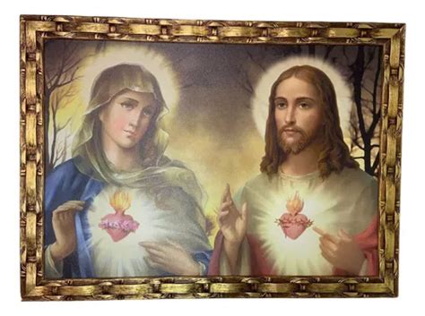 Quadro Sagrado Coração De Jesus E Maria Resinado 76x56cm