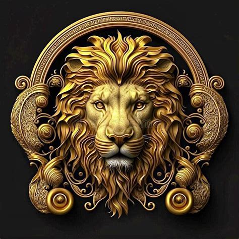 A Lion Gold With Black Background Stock Illustration Illustration Of