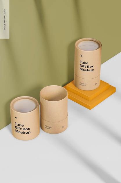 Premium PSD Tube Gift Boxes Mockup High Angle View