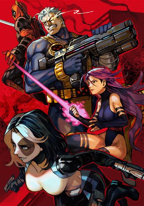 Deadpool Psylocke Cable And Domino Marvel And 1 More Drawn By