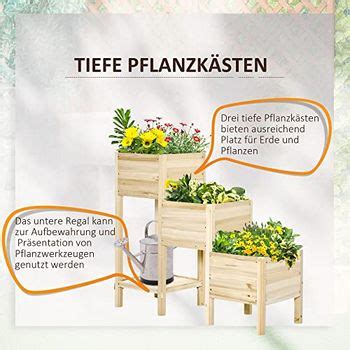 Outsunny Hochbeet 3 Etagen Pflanzkübel Pflanzkasten aus Holz für Garten