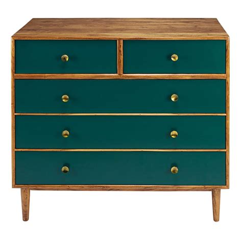 Commode Haute Tiroirs En Acacia Massif Vert Ikat Maisons Du Monde