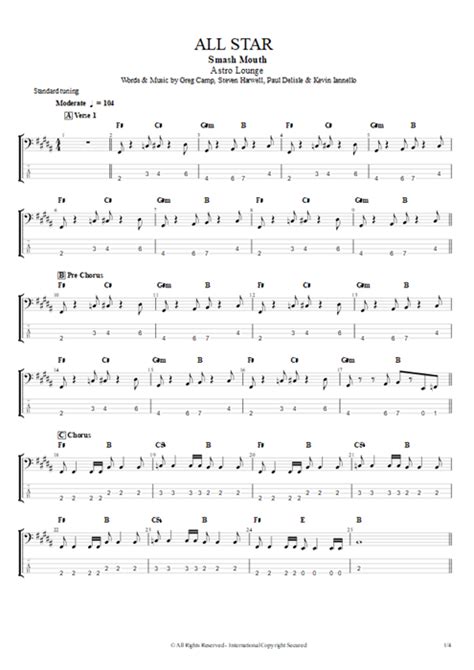 All Star Tab By Smash Mouth Guitar Pro Full Score Mysongbook