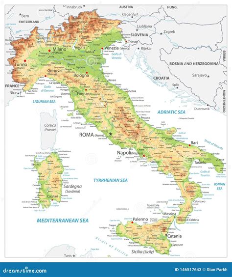 Italy Detailed Physical Map on White Stock Vector - Illustration of ...