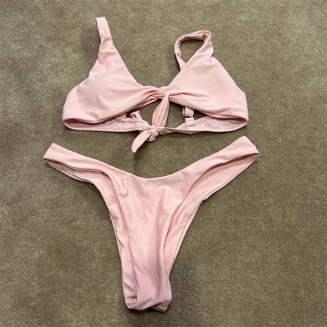 Baby Pink Tie Bikini Set Beachwear Slight Depop
