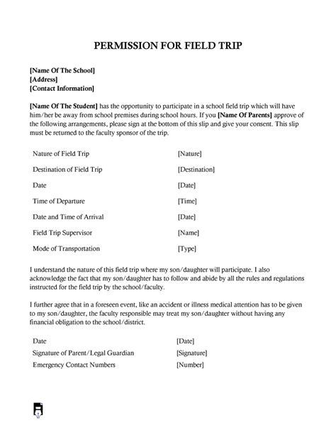 Free Printable Field Trip Permission Slip Templates