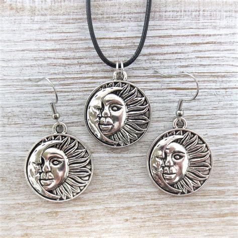 Sun Moon Earring And Necklace Set Celestial Jewelry Set Gothic