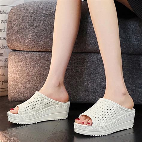 GERsome Women S Platform Sandals Wedge Open Toe Slip On Summer Slippers