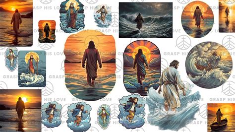 Jesus Walking On Water Clip Art Sticker Decal Bundle Png High