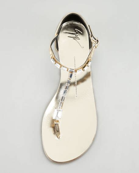 Giuseppe Zanotti Jeweled T Strap Flat Thong Sandal Gold