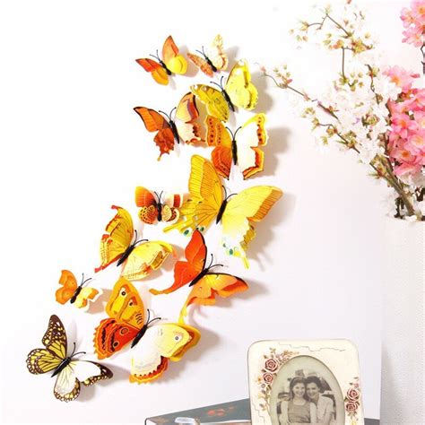 12pcs 7 Colors 3d Double Layer Butterfly Wall Sticker Fridge Magnet Home Decor Art Applique Sale