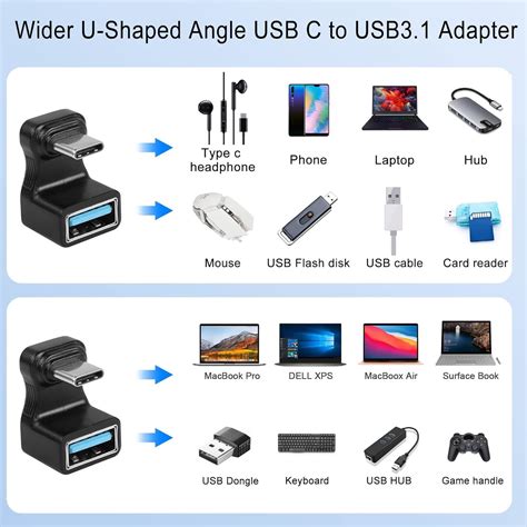 Qianrenon Wider U Shaped Angle Usb C To Usb3 1 Adapter 10gbps Type C Male To Usb3 1 Female Wide