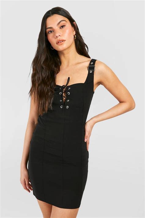 Lace Up Corset Bengaline Mini Dress Boohoo Usa