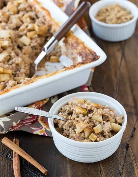 Baked Steel Cut Oatmeal Recipe With Apples And Cinnamon Garnish With Lemon