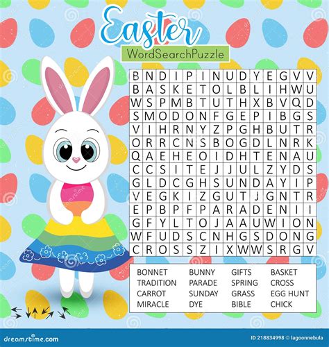 Pascua Palabra Búsqueda Puzzle Con Lindo Conejito De Dibujos Animados