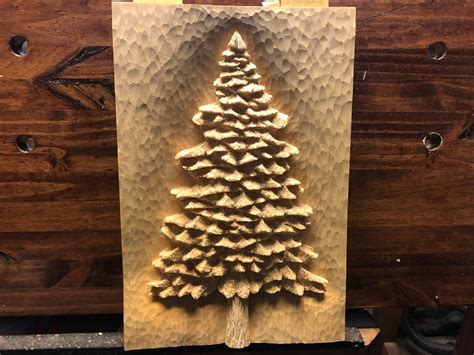 Hand Carved Pine Tree Relief Woodcarving Art Etsy