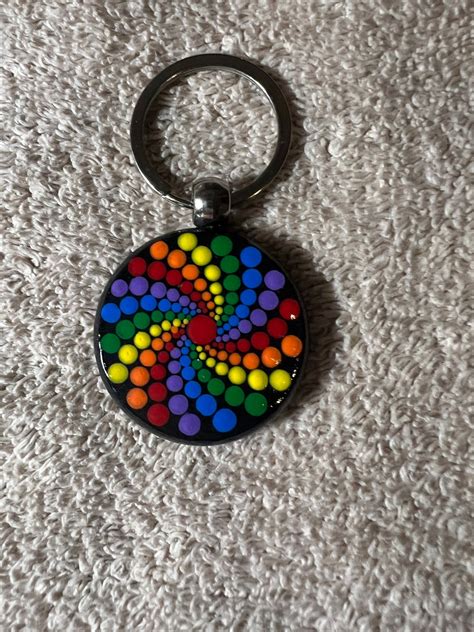 Hand Painted Double Sided Mandala Art Key Ring Inches Etsy