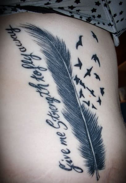 Side Body Bird Crow Feather Tattoos Design