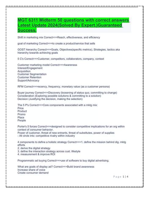 Mgt Midterm Questions With Correct Answers Latest Update