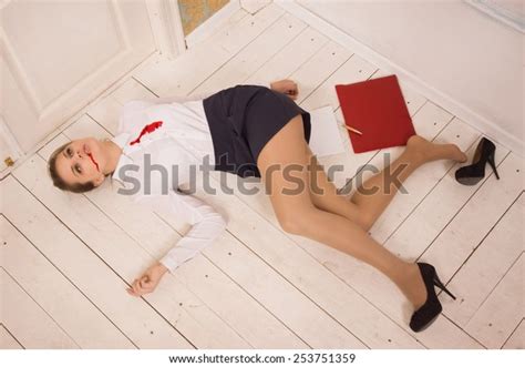 Crime Scene Office Body Lifeless Secretary Stock Photo