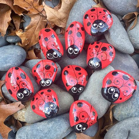 1 1 2 To 2 Inch Ladybug Rocks For Garden Painted Ladybug Rocks Set Of 10 Garden