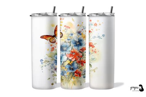 Watercolor Flower 20oz Skinny Tumbler Graphic By Gingerdesign