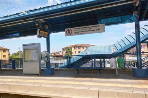 Modena Italy May 12 2024 Empty Train Station Platform With Signage