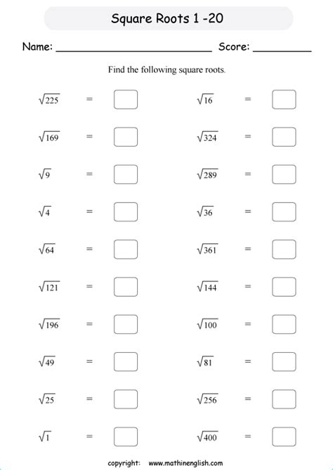 Squares And Roots Worksheet