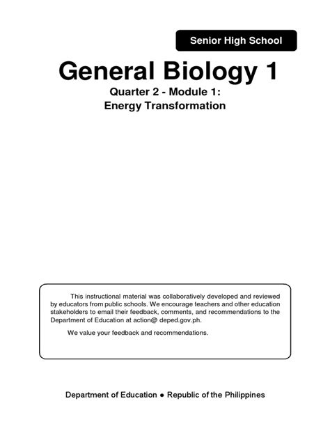 General Biology 1 Quarter 2 Modules 1 3 Pdf Cellular Respiration Adenosine Triphosphate