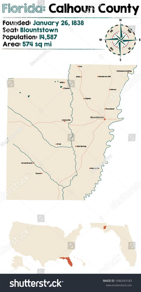 Large Detailed Map Calhoun County Florida Stock Vector Royalty Free