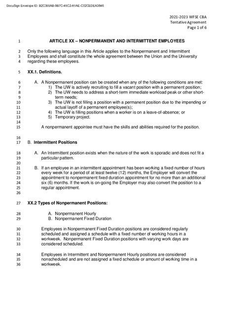 Fillable Online Wfse Cba Tentative Agreement Page Of