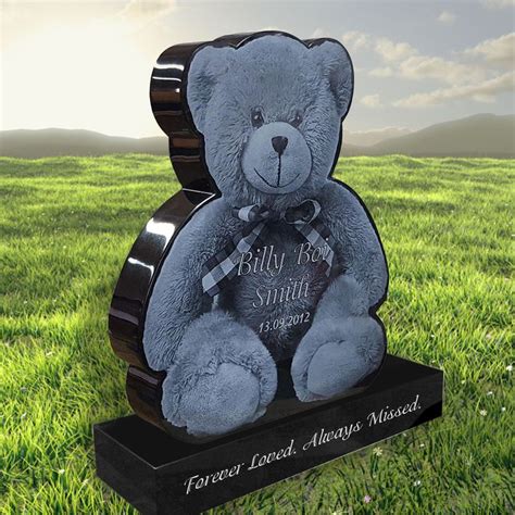 Teddy Bear Shaped Laser Etched Headstone Designed By Forever Shining