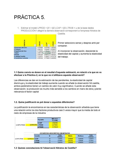 Practica econometria PRÀCTICA 5 Estimar el model LPROD β1 β2