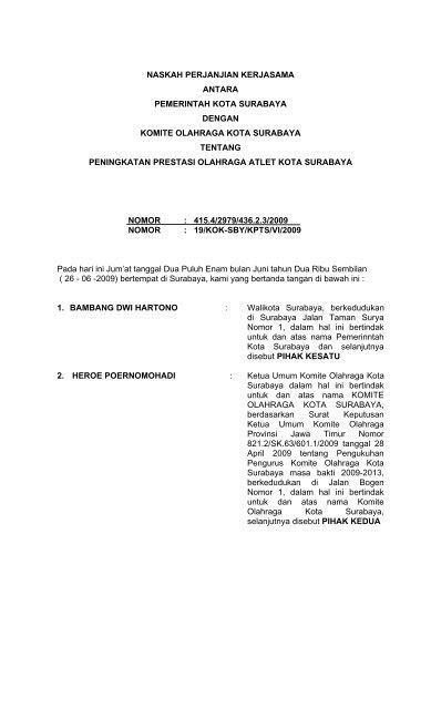 Naskah Perjanjian Kerjasama Antara Pemerintah Kota Surabaya